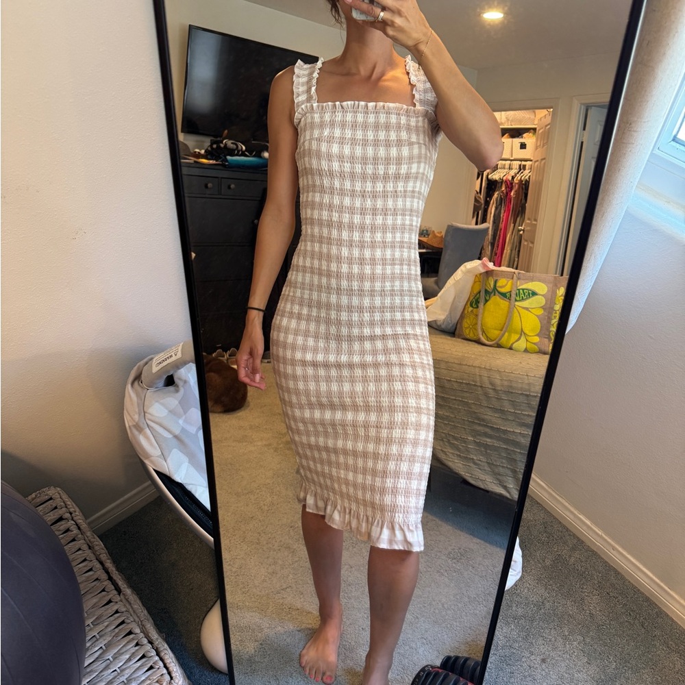 Beige & White Gingham Dress